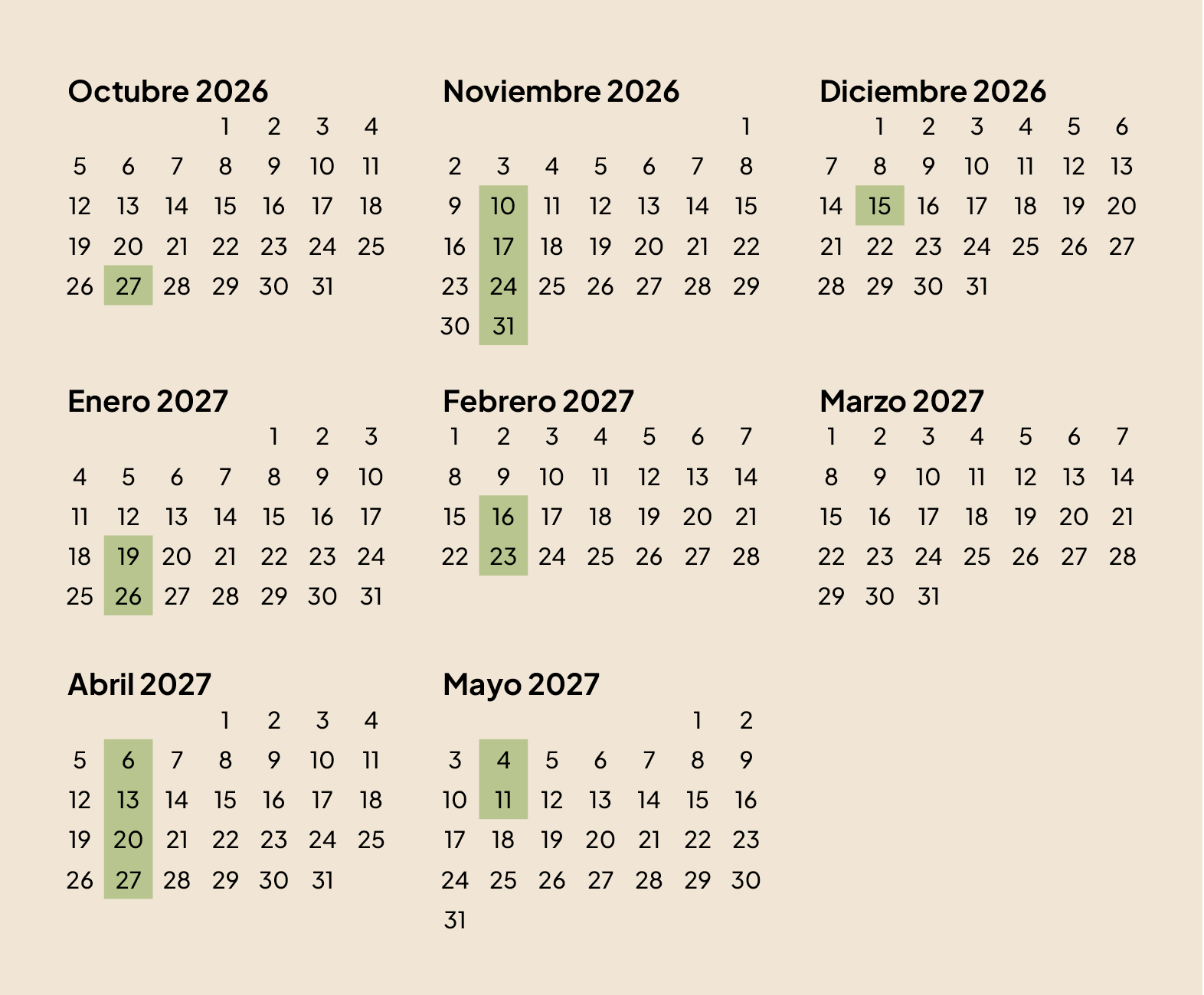 Calendario 26-27 de visitas a centros educativos